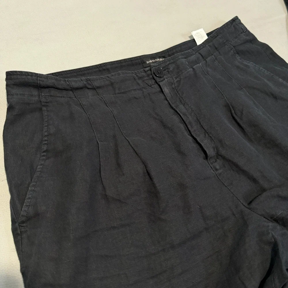 Banana Republic Women Black Linen Wide Pleat Trouser Pant Lagenlook Flow-16-6953